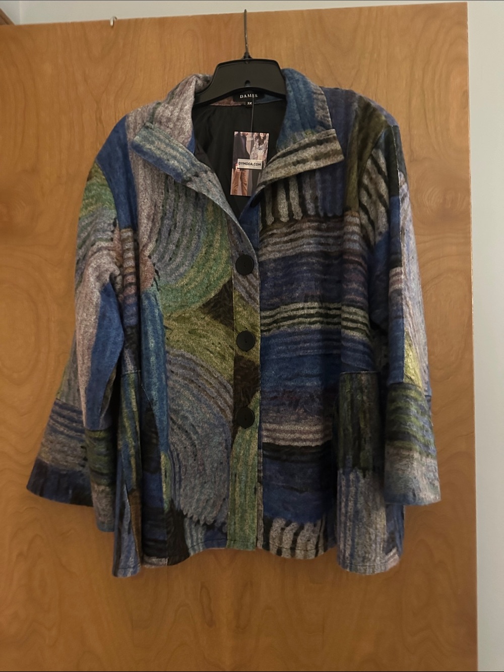INC International Concepts Blue-Green Multicolor Patterned Blazer Jacket